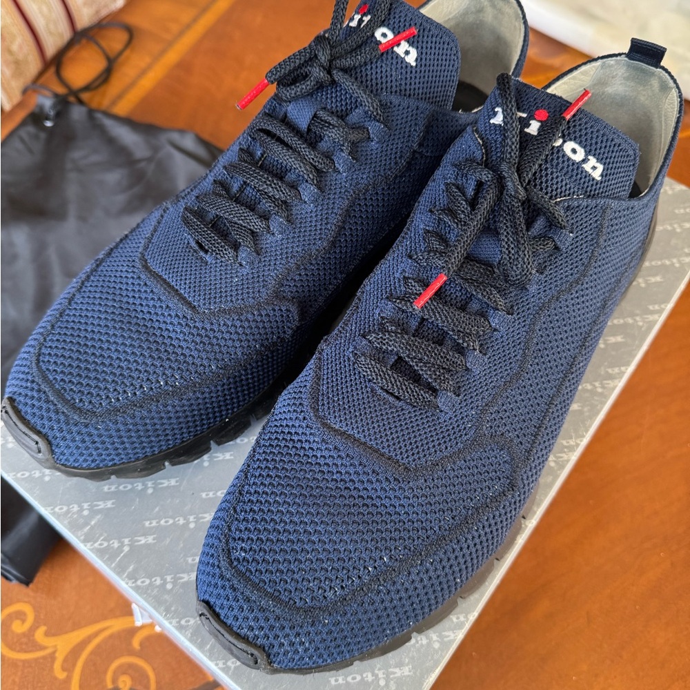 Kiton Dark Blue Mesh Sneakers